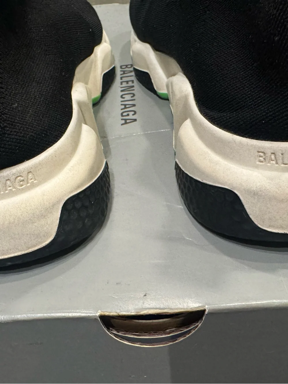 Balenciaga Black Sock-Style Speed Trainers with Green Accents